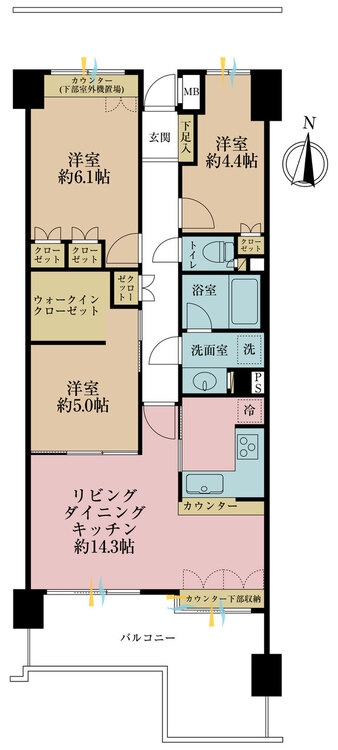 その他 3LDK、専有面積72.49m2、バルコニー面積14.28m2