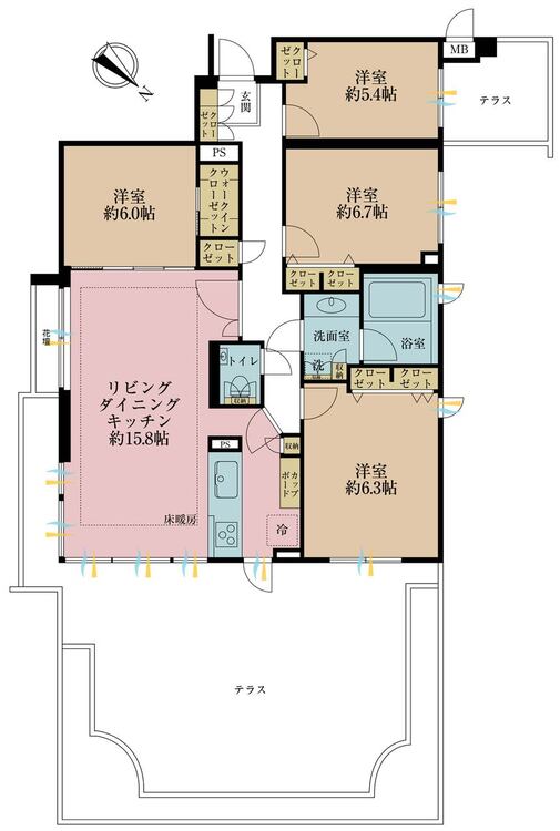 その他 4LDK、専有面積101.98m2、バルコニー面積48.95m2