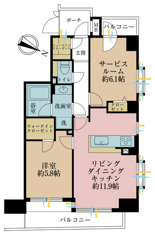 その他 1LDK+S（納戸）、専有面積55.18m2、バルコニー面積8.59m2
