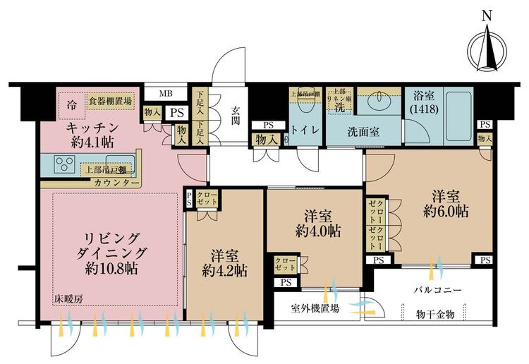 その他 3LDK、専有面積68.88m2、バルコニー面積5.17m2