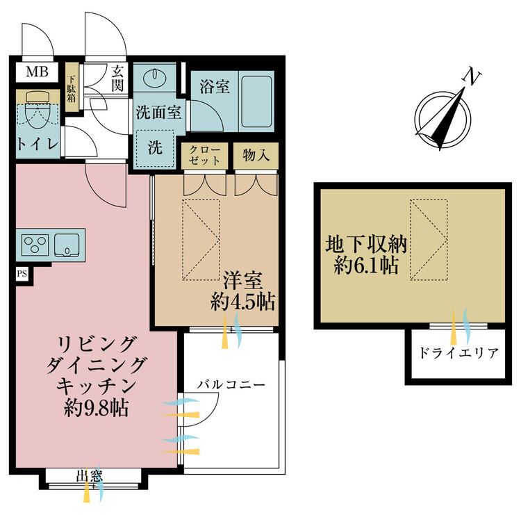 その他 1LDK、専有面積34.23m2、バルコニー面積1.95m2