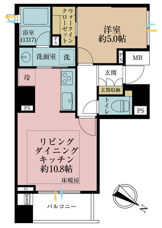 その他 1LDK、専有面積42.39m2、バルコニー面積4.95m2