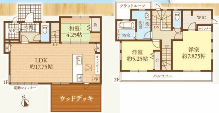 間取り 洗面室・浴室は2階に設置。バルコニーまで出やすく、洗濯作業を楽に
