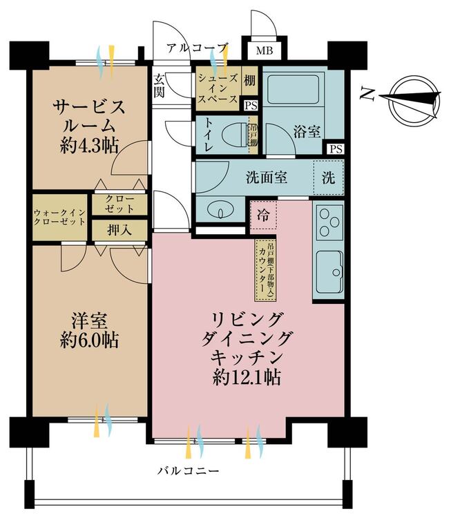 その他 1LDK+S（納戸）、専有面積52.9m2、バルコニー面積11.02m2