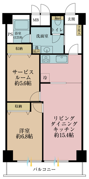 間取り １ＳＬＤＫ、専有面積６３．８平米、バルコニー面積６．３２平米