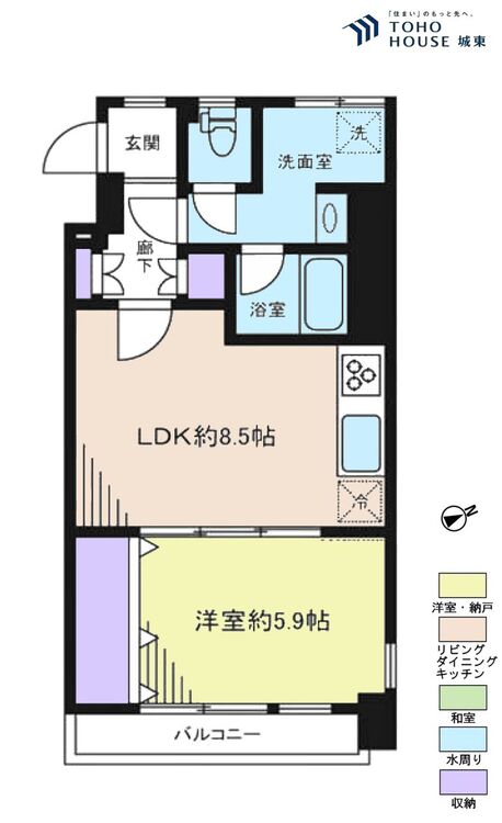 間取り １ＬＤＫ、専有面積４０．４３平米、バルコニー面積３．６平米