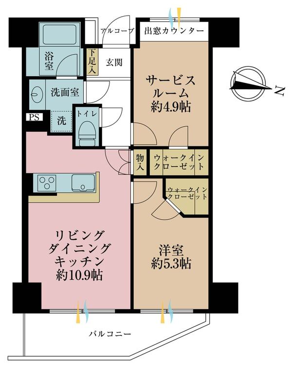 その他 1LDK+S（納戸）、専有面積51.26m2、バルコニー面積6.6m2