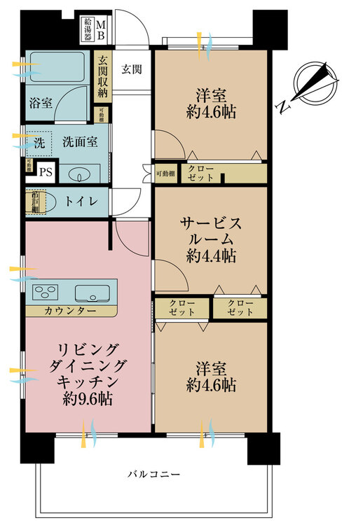 その他 2LDK+S（納戸）、専有面積53.9m2、バルコニー面積10.2m2