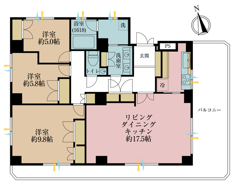 その他 3LDK、専有面積104.13m2、バルコニー面積24.3m2