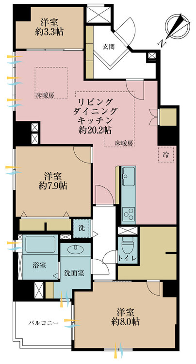 その他 3LDK、専有面積90.47m2、バルコニー面積4.11m2