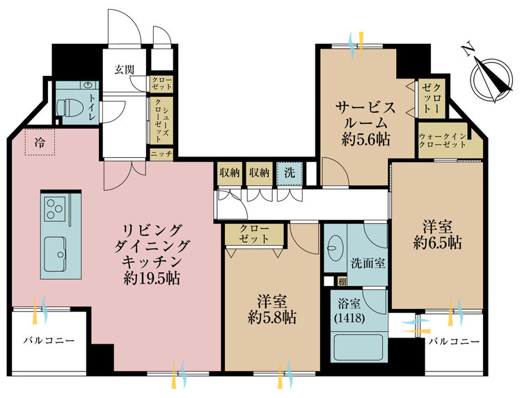 その他 2LDK+S（納戸）、専有面積90m2、バルコニー面積6.8m2