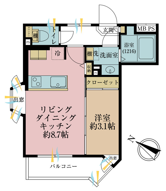 その他 1LDK、専有面積31.58m2、バルコニー面積4.4m2