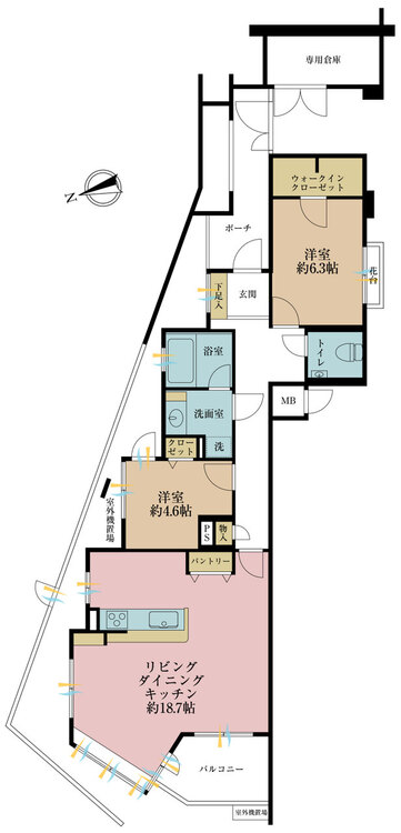 その他 2LDK、専有面積75.63m2、バルコニー面積5.95m2
