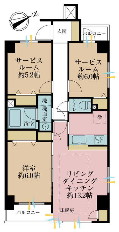 その他 1LDK+2S（納戸）、専有面積65.28m2、バルコニー面積4.61m2