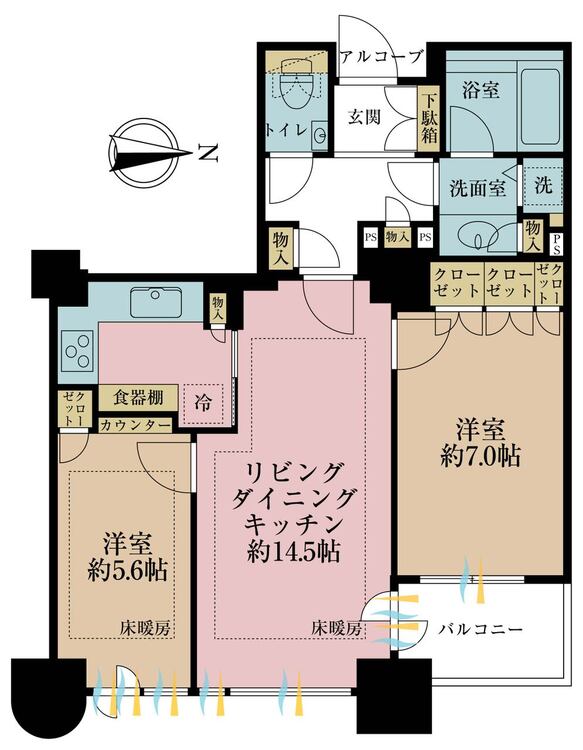 その他 2LDK、専有面積62.22m2、バルコニー面積3.97m2