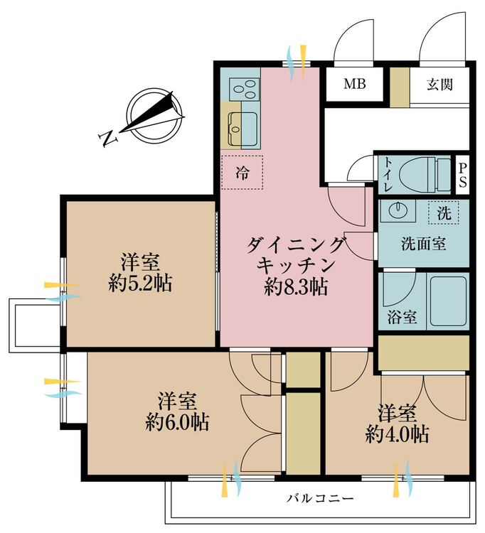 その他 3LDK、専有面積55.14m2、バルコニー面積7.8m2