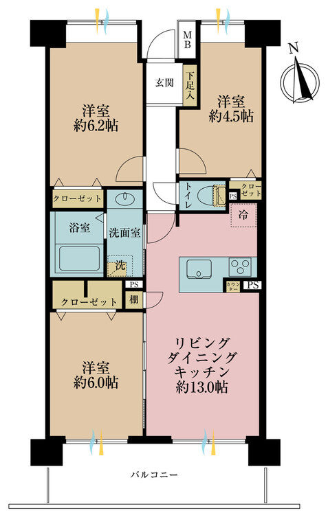 その他 3LDK、専有面積63.6m2、バルコニー面積10.8m2