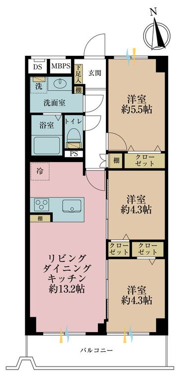 その他 3LDK、専有面積60.68m2、バルコニー面積7.72m2
