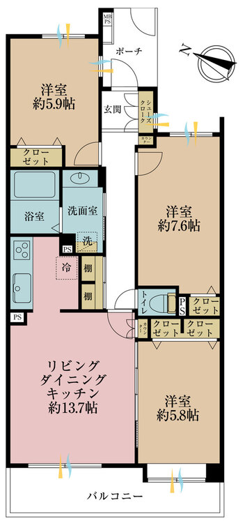その他 3LDK、専有面積75.13m2、バルコニー面積11.7m2