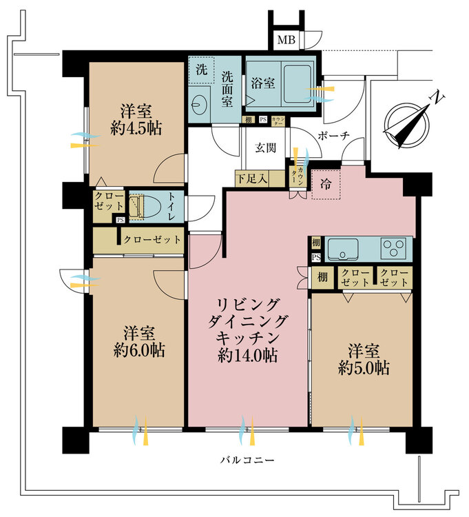 その他 3LDK、専有面積65.16m2、バルコニー面積28.02m2