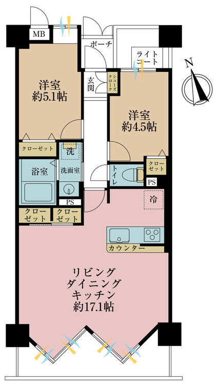 その他 2LDK、専有面積58.89m2、バルコニー面積7.24m2