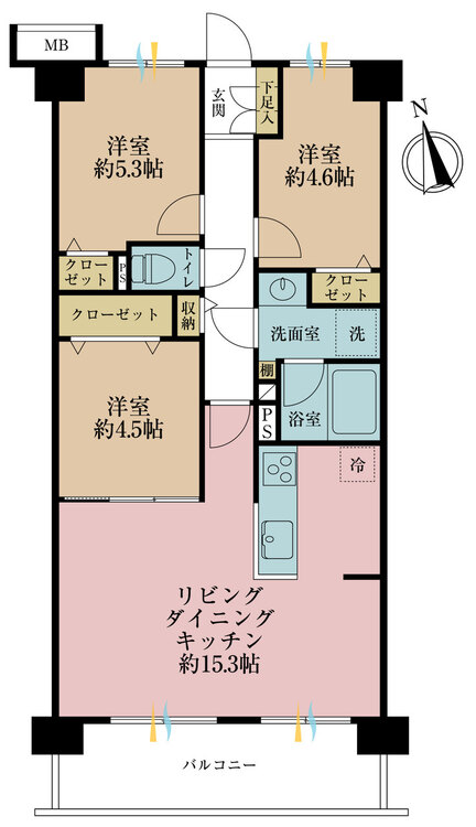 その他 3LDK、専有面積65.55m2、バルコニー面積9.1m2