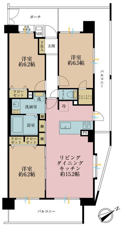 その他 3LDK、専有面積74.36m2、バルコニー面積25m2