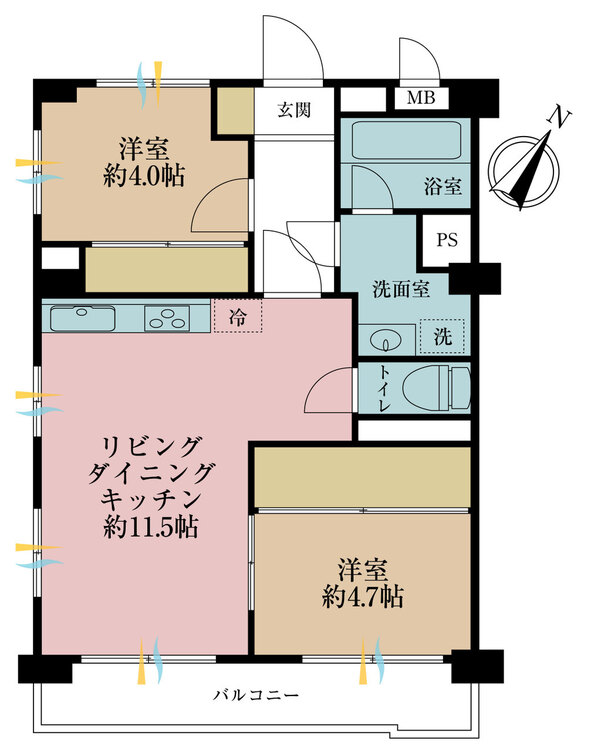 その他 2LDK、専有面積48.48m2、バルコニー面積6.24m2